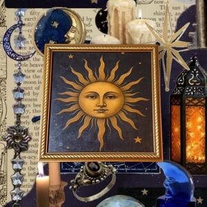 Vintage 90s Whimsygoth Celestial Sun & Stars Framed Wall Art